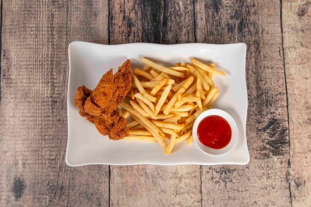 2 Halal Chicken Tenders with Fries.